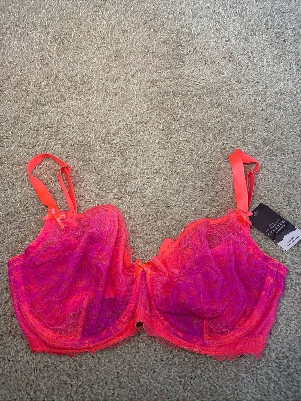 Lane Bryant Two-Tone Lace Underwire Bra in Hot Pink & Neon Coral